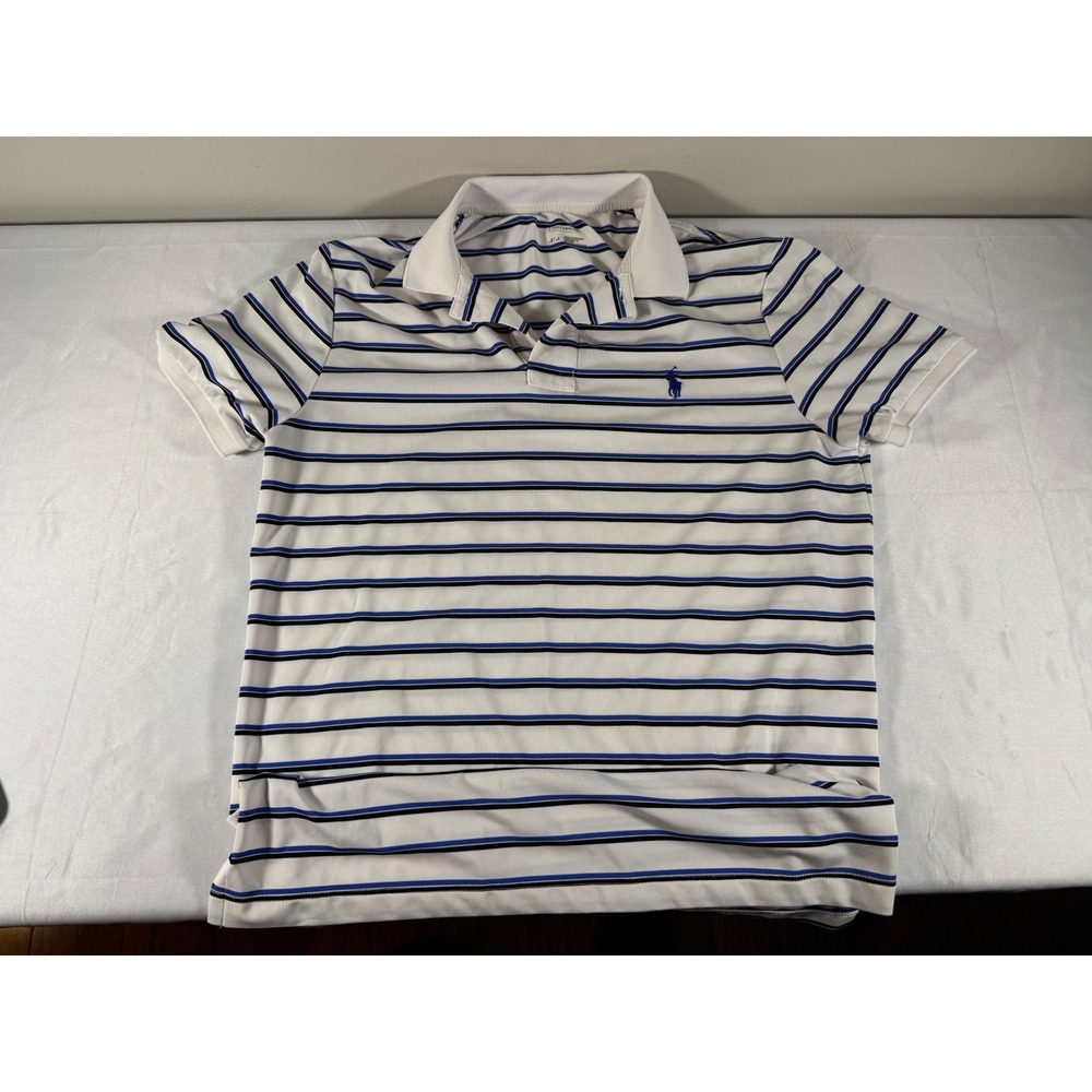 Polo Ralph Lauren Performance Striped Golf Shirt Mens Large White Blue Black